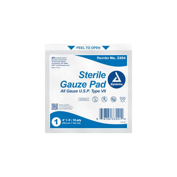 Dynarex Gauze Sponges, Single Sterile Pack, Various Sizes, Various Quantities