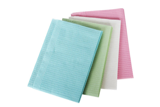 MEDICOM DRY-BACK DENTAL BIBS 13" x 18", 2-Ply Paper + 1 Ply Poly, Various Colors, 500/cs