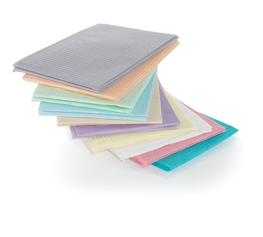 MEDICOM DRY-BACK PLUS DENTAL BIBS 13" x 18", 3-Ply Paper + 1 Ply Poly, Various Colors, 500/cs