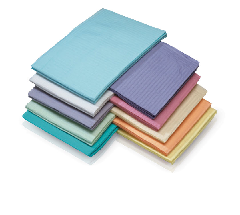 MEDICOM DRY-BACK DENTAL BIBS 13" x 18", 2-Ply Paper + 1 Ply Poly, Various Colors, 500/cs